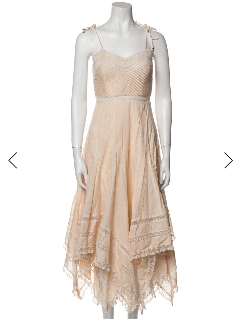 Zimmermann Spaghetti-Strap Lace Trim Handkerchief Hem Dress in Blush 0